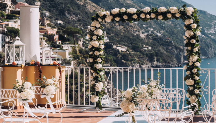Decorated wedding arch in Positano