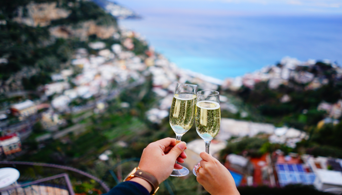 Wedding couple toasting in Ravello