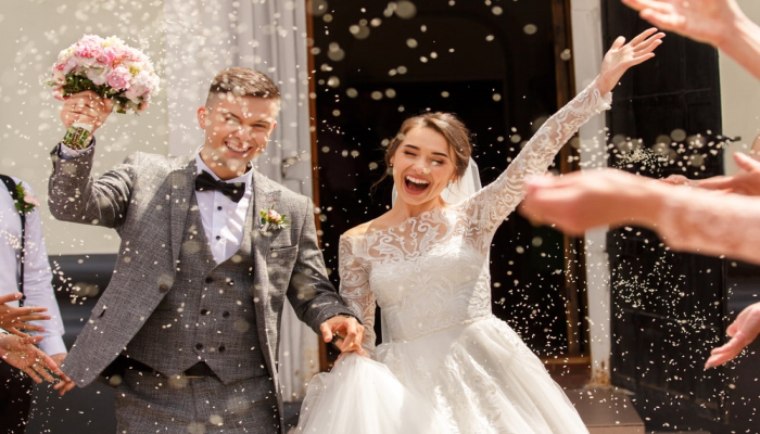 bride and groom at wedding ceremony