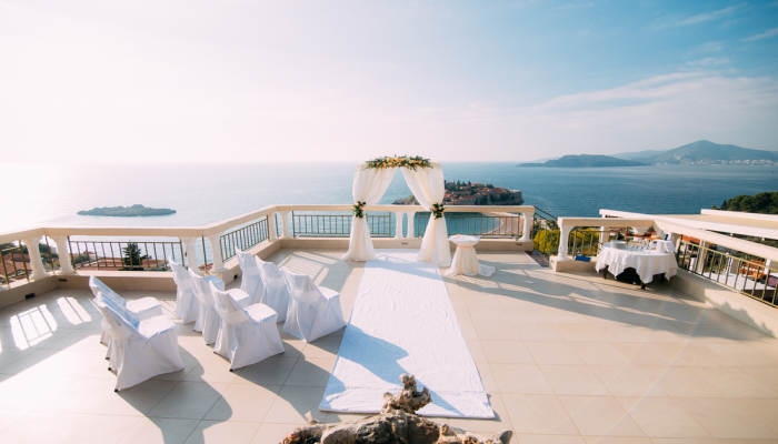 wedding setup overlooking the ocean